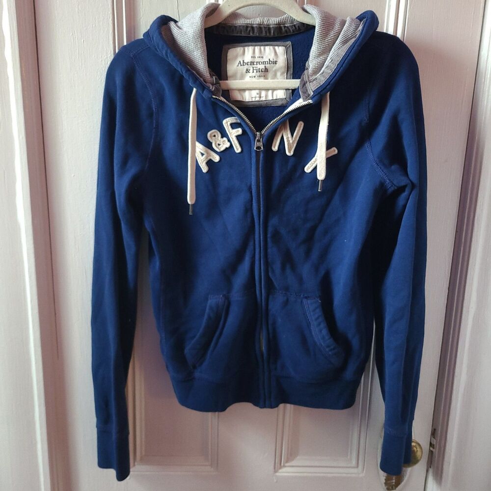 Abercrombie & Fitch Men’s Blue Full Zip Fleece Hoodie w/ Logo Pockets Size M
